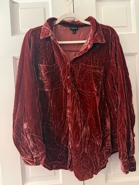 Torrid Deep Rust Velvet Button-Down Shirt